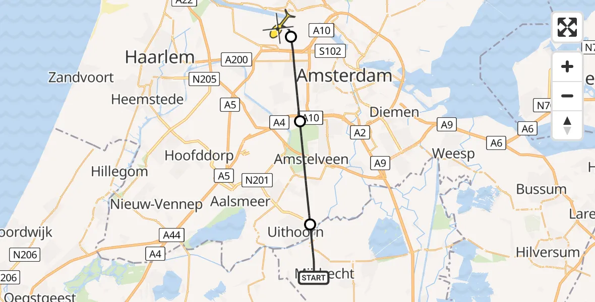 Routekaart van de vlucht: Lifeliner 1 naar Amsterdam Heliport, Derde Zijweg