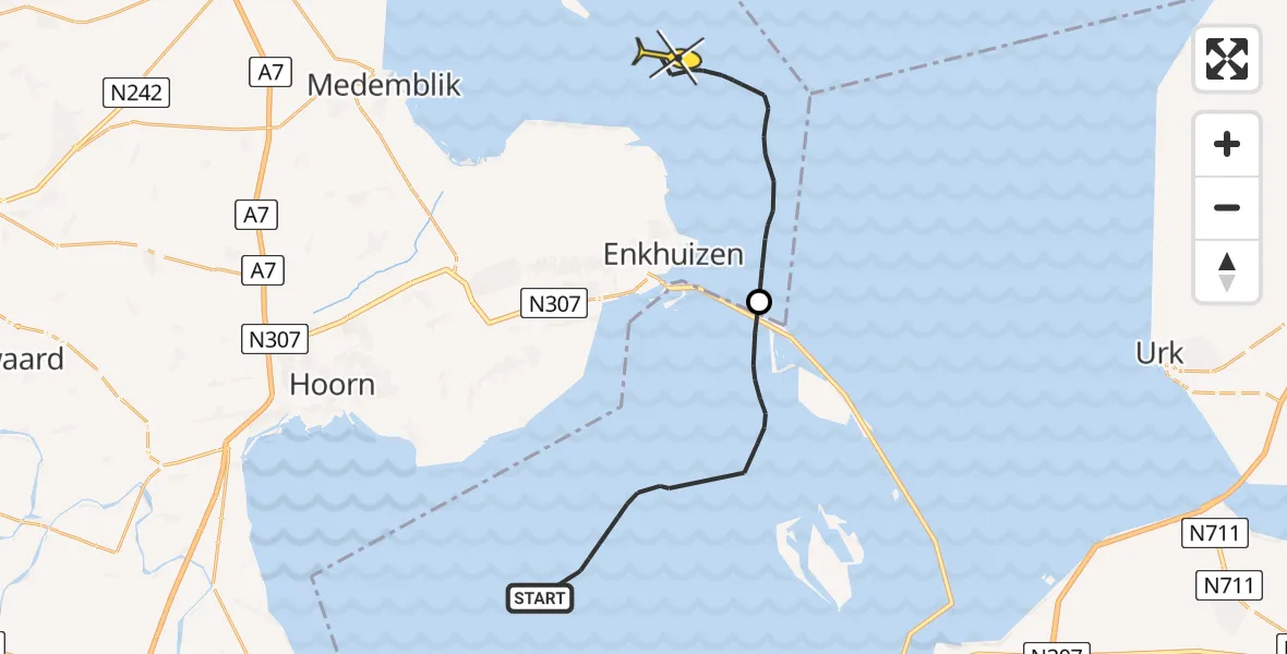 Routekaart van de vlucht: Kustwachthelikopter naar Enkhuizen