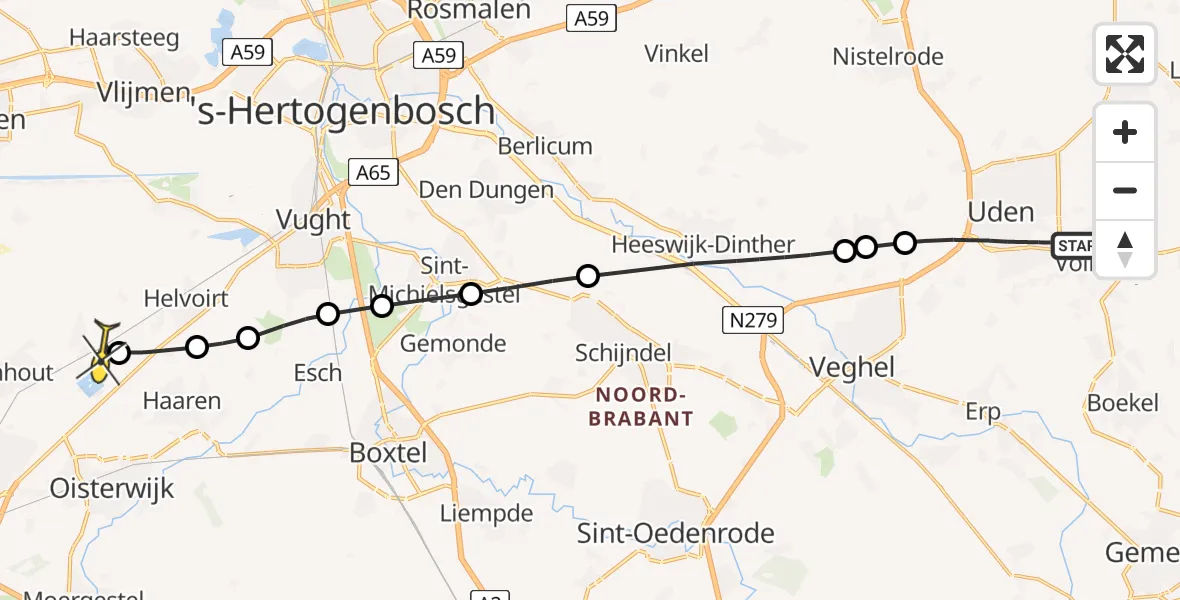 Routekaart van de vlucht: Lifeliner 3 naar Biezenmortel, Parklaan