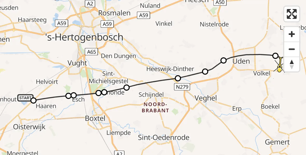 Routekaart van de vlucht: Lifeliner 3 naar Vliegbasis Volkel, Berktweg