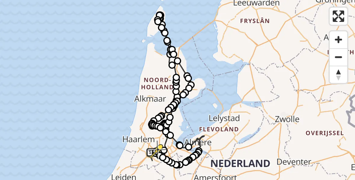 Routekaart van de vlucht: Politieheli naar Schiphol, Mr. Jac. Takkade