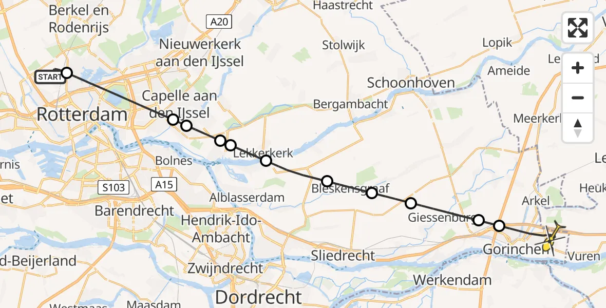 Routekaart van de vlucht: Lifeliner 2 naar Gorinchem, Woensdrechtstraat