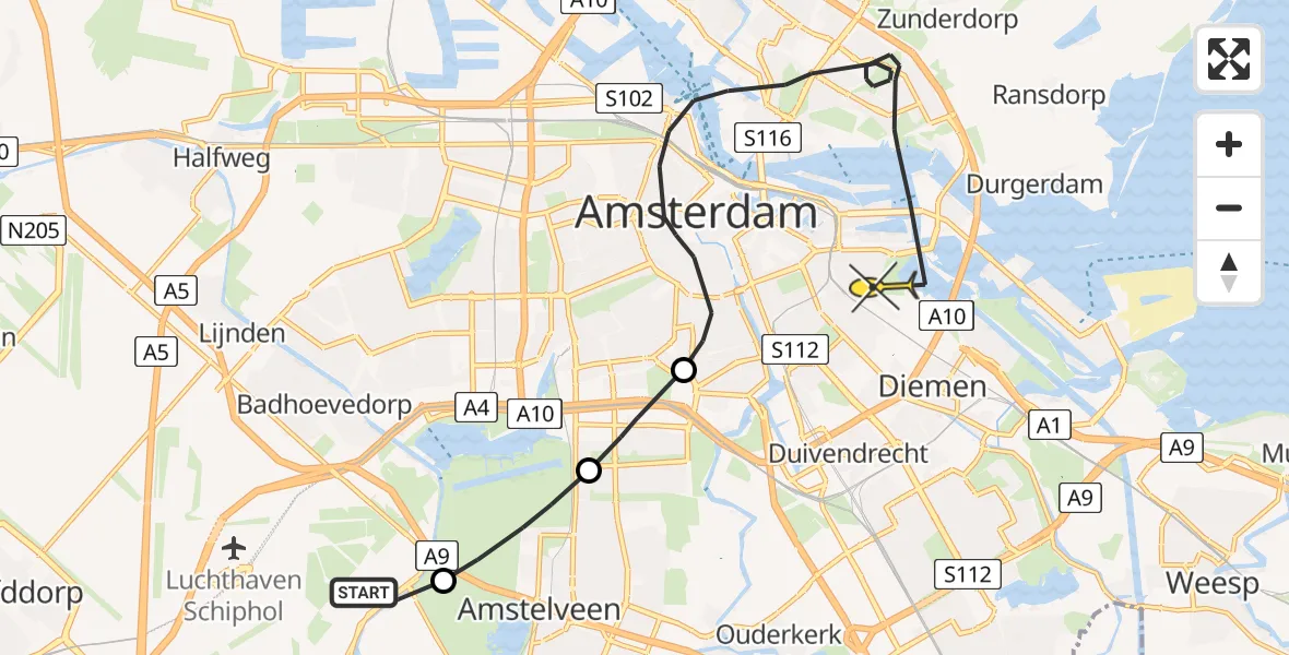 Routekaart van de vlucht: Politieheli naar Amsterdam, Nieuwe Meerlaan