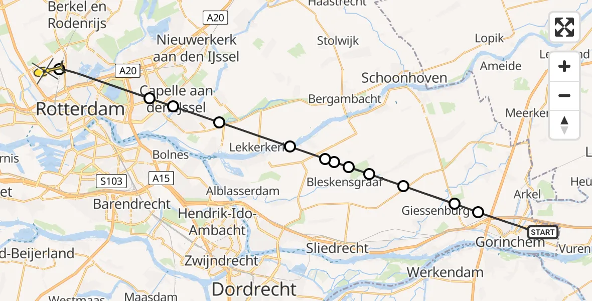 Routekaart van de vlucht: Lifeliner 2 naar Rotterdam The Hague Airport, Huzaar