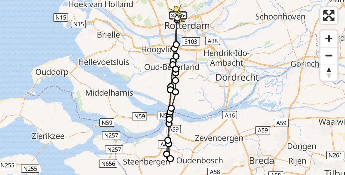 Routekaart van de vlucht: Lifeliner 2 naar Rotterdam The Hague Airport, Deelenpad