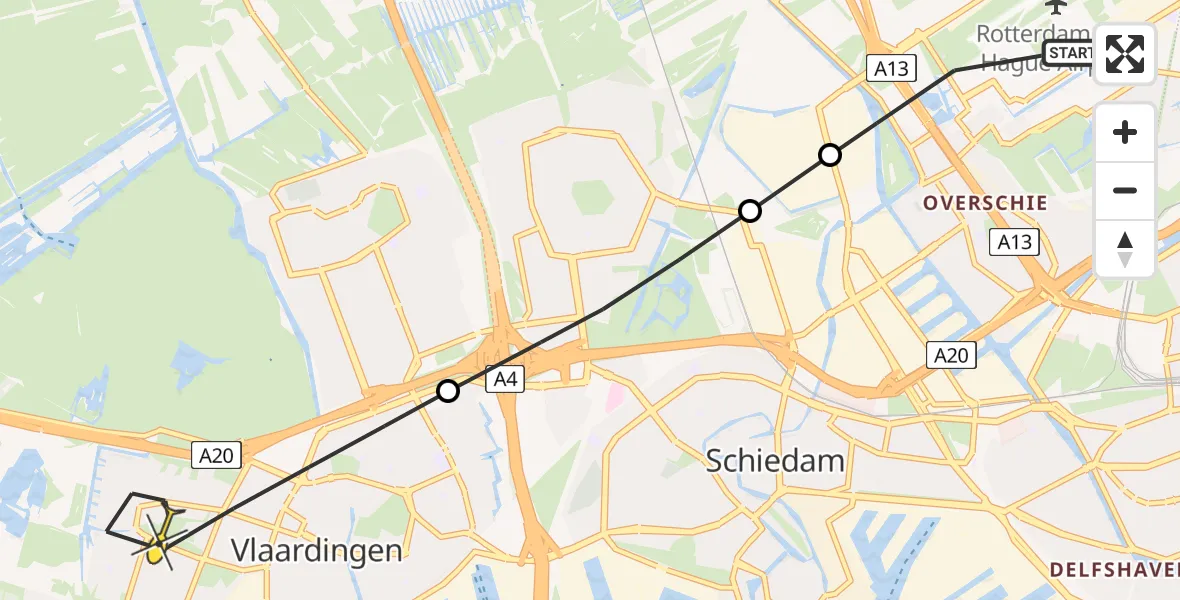 Routekaart van de vlucht: Lifeliner 2 naar Vlaardingen, Brandenburgbaan