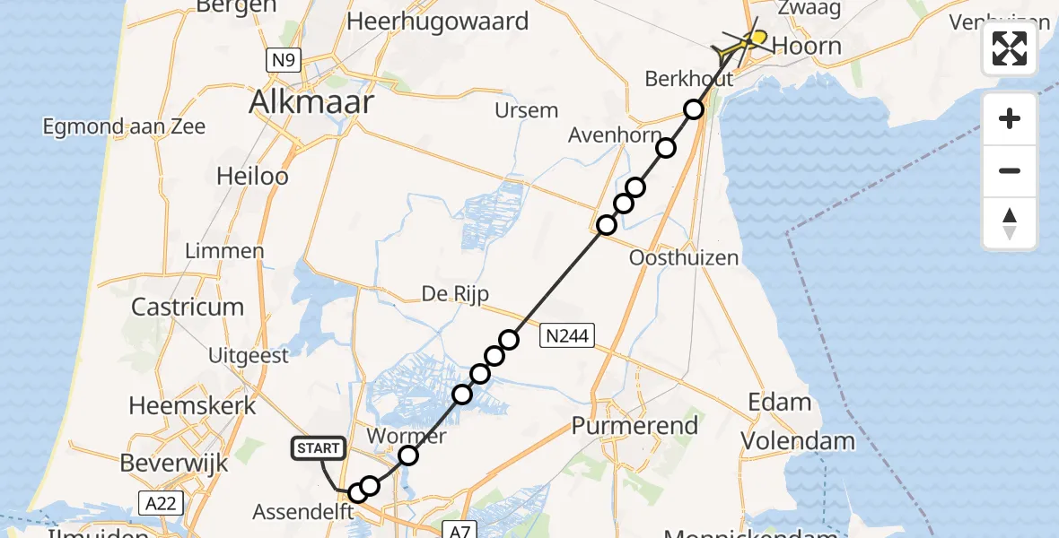 Routekaart van de vlucht: Lifeliner 1 naar Berkhout, Pronkgevel