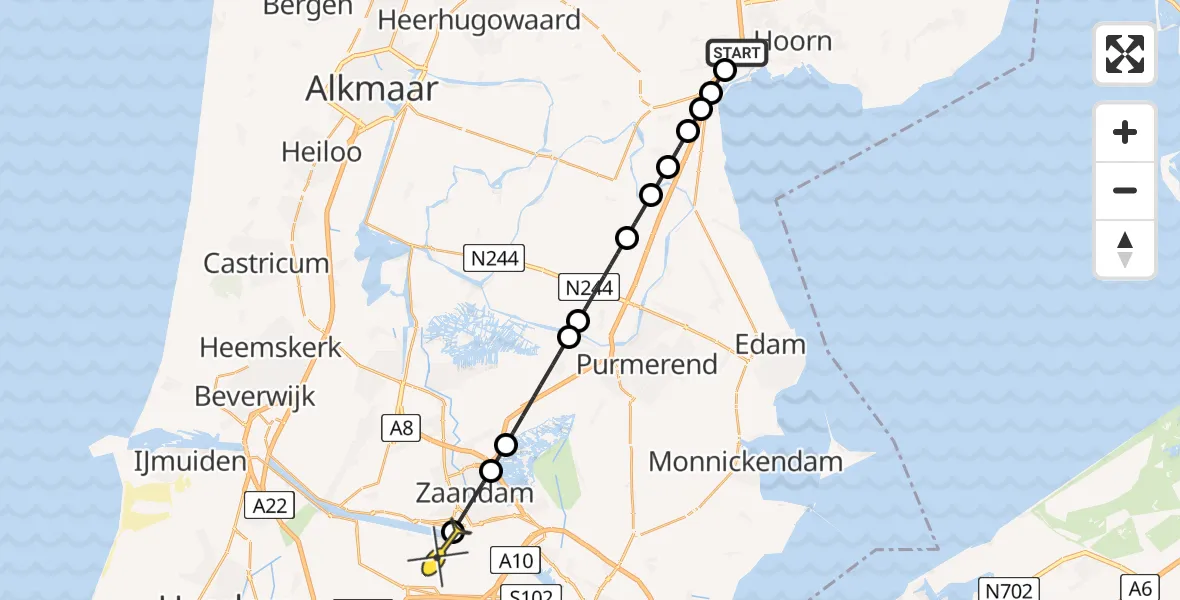 Routekaart van de vlucht: Lifeliner 1 naar Amsterdam Heliport, Oliemolen
