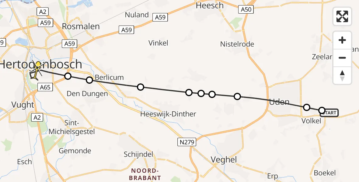 Routekaart van de vlucht: Lifeliner 3 naar 's-Hertogenbosch, Kromstraat