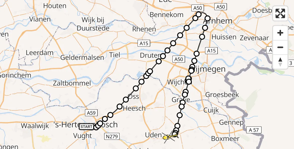 Routekaart van de vlucht: Lifeliner 3 naar Vliegbasis Volkel, Zuiderstrandweg