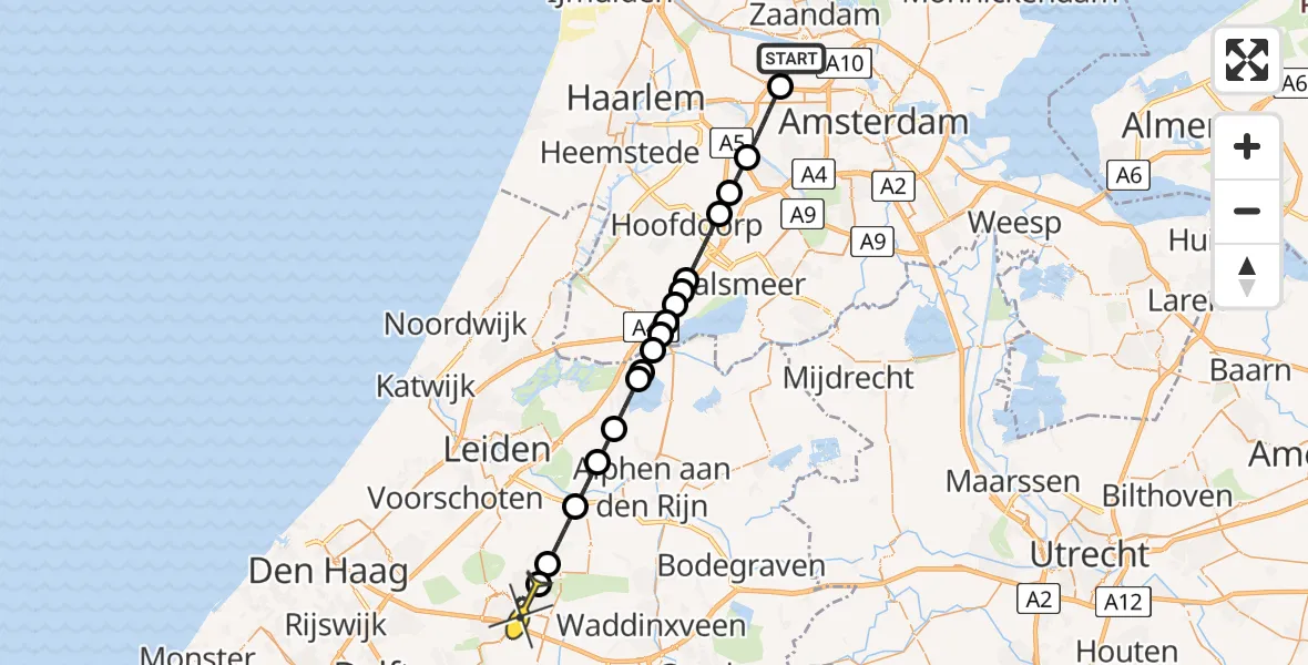 Routekaart van de vlucht: Lifeliner 1 naar Zoetermeer, Westpoort