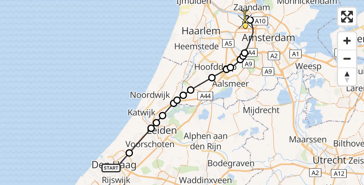 Routekaart van de vlucht: Lifeliner 1 naar Amsterdam Heliport, Westenbergstraat