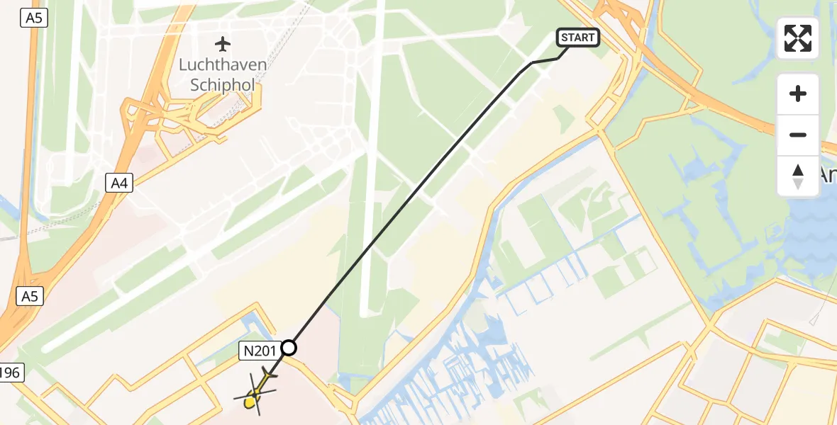 Routekaart van de vlucht: Politieheli naar Schiphol-Rijk, E.L.T.A. straat
