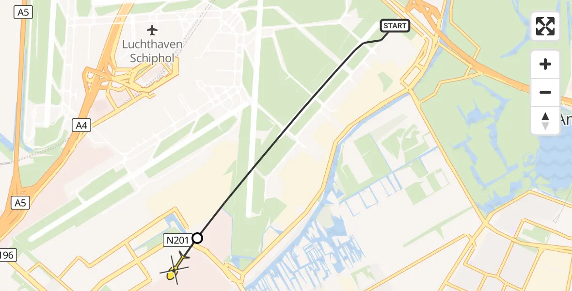 Routekaart van de vlucht: Politiehelikopter naar Schiphol-Rijk, E.L.T.A. straat