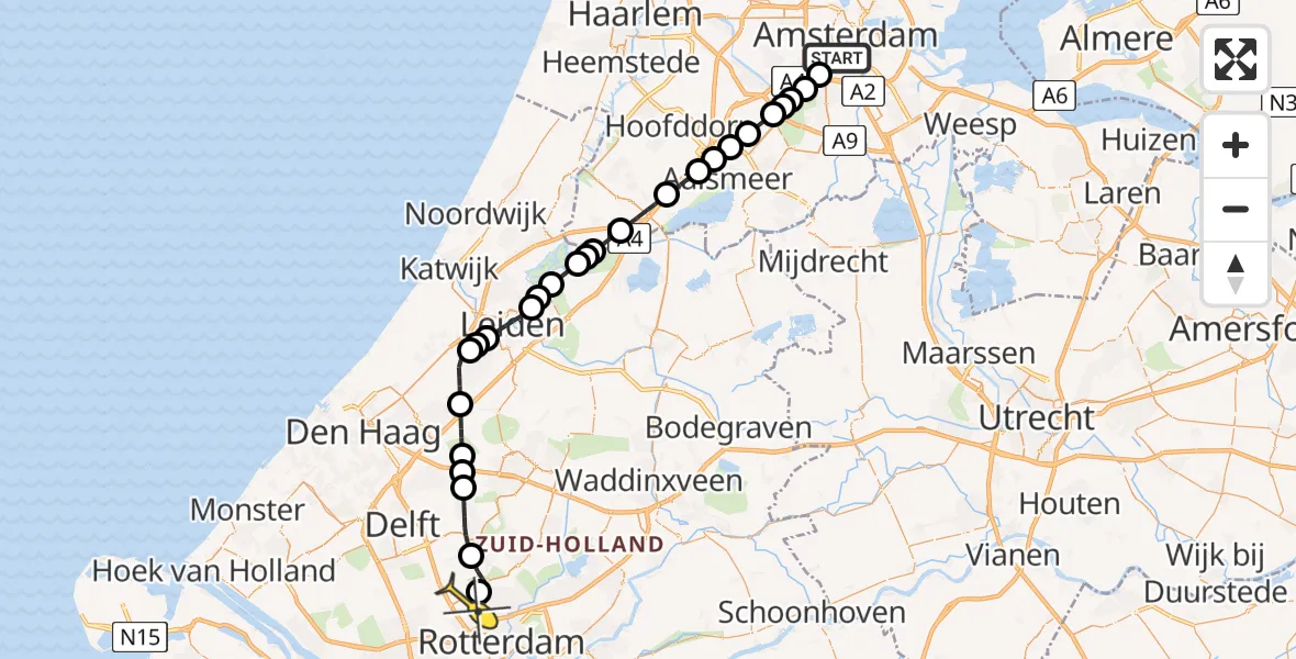 Routekaart van de vlucht: Lifeliner 2 naar Rotterdam The Hague Airport, Olympiaplein