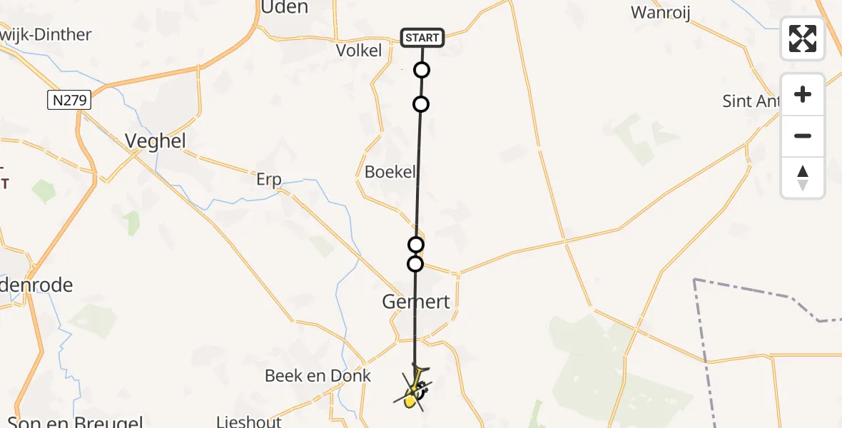 Routekaart van de vlucht: Lifeliner 3 naar De Mortel, Oosterheidestraat
