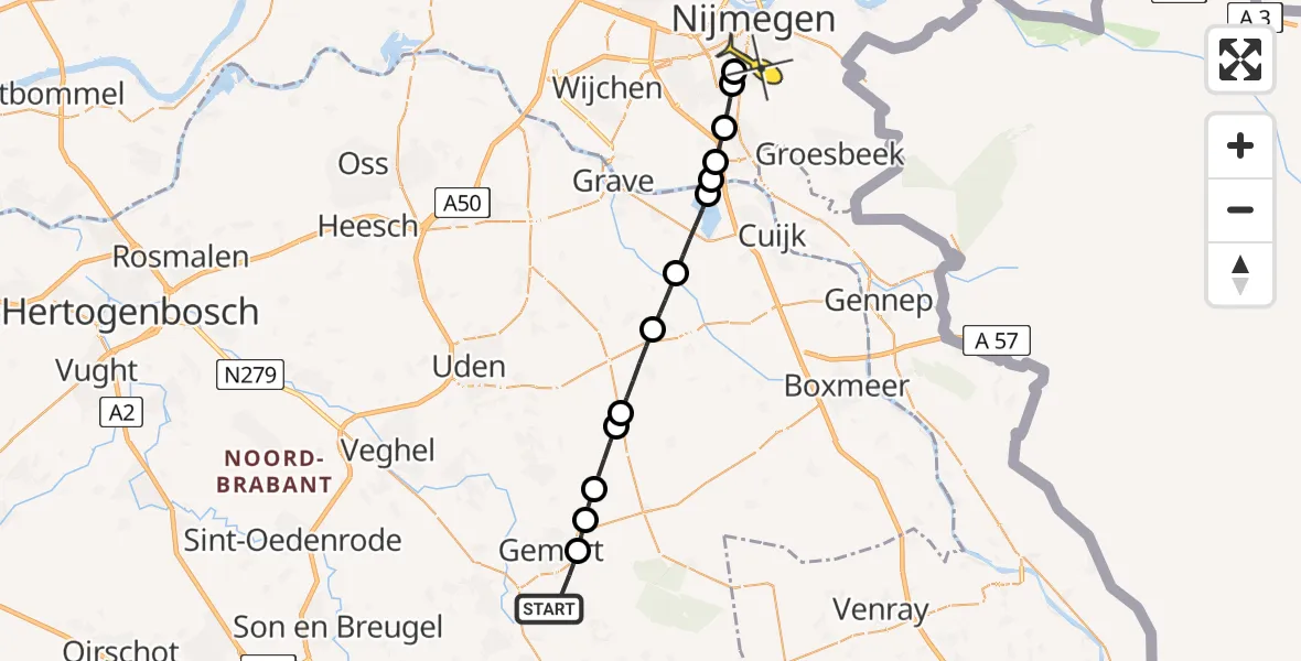 Routekaart van de vlucht: Lifeliner 3 naar Radboud Universitair Medisch Centrum, Oude Helmondse Weg