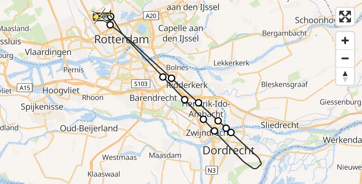 Routekaart van de vlucht: Lifeliner 2 naar Rotterdam The Hague Airport, Beekweg