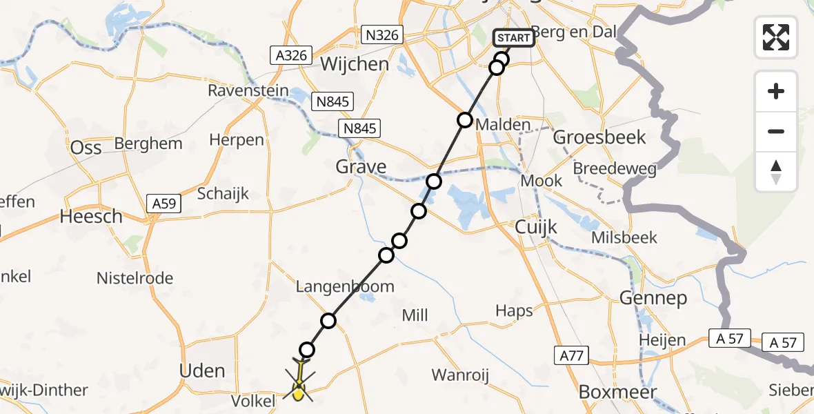 Routekaart van de vlucht: Lifeliner 3 naar Vliegbasis Volkel, Einsteinstraat