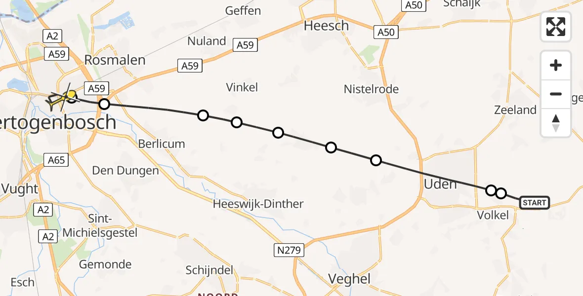 Routekaart van de vlucht: Lifeliner 3 naar 's-Hertogenbosch, Zeelandsedijk