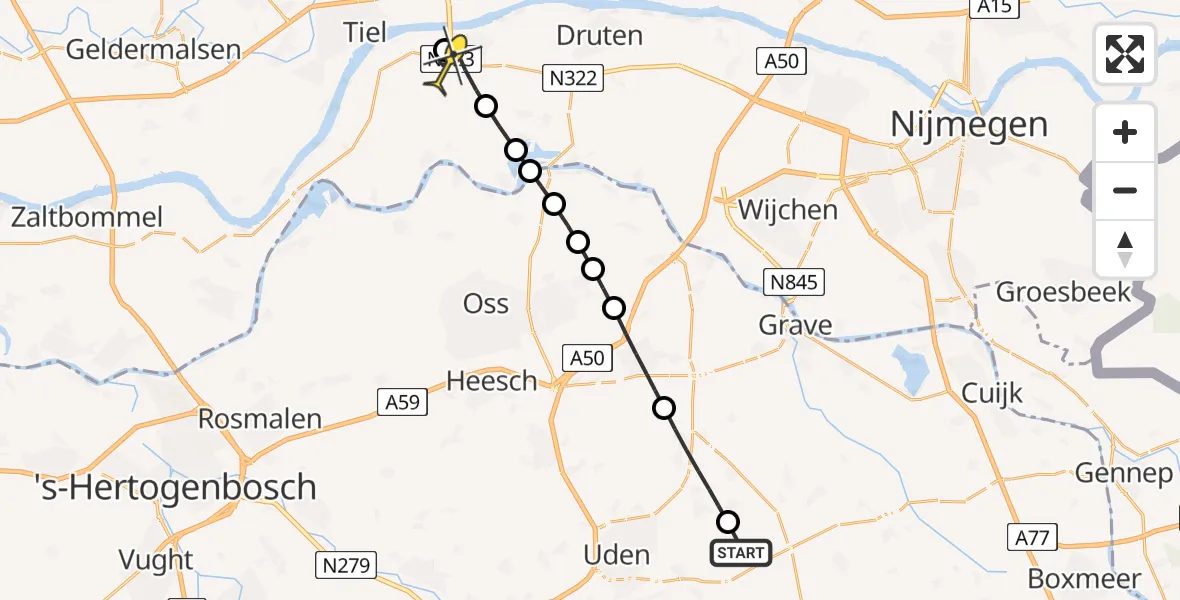 Routekaart van de vlucht: Lifeliner 3 naar Wamel, Trentse Bossen