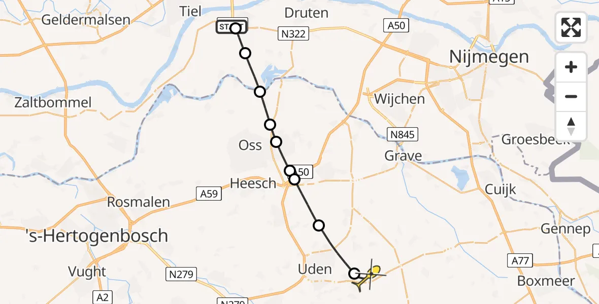Routekaart van de vlucht: Lifeliner 3 naar Vliegbasis Volkel, Maas en Waalweg