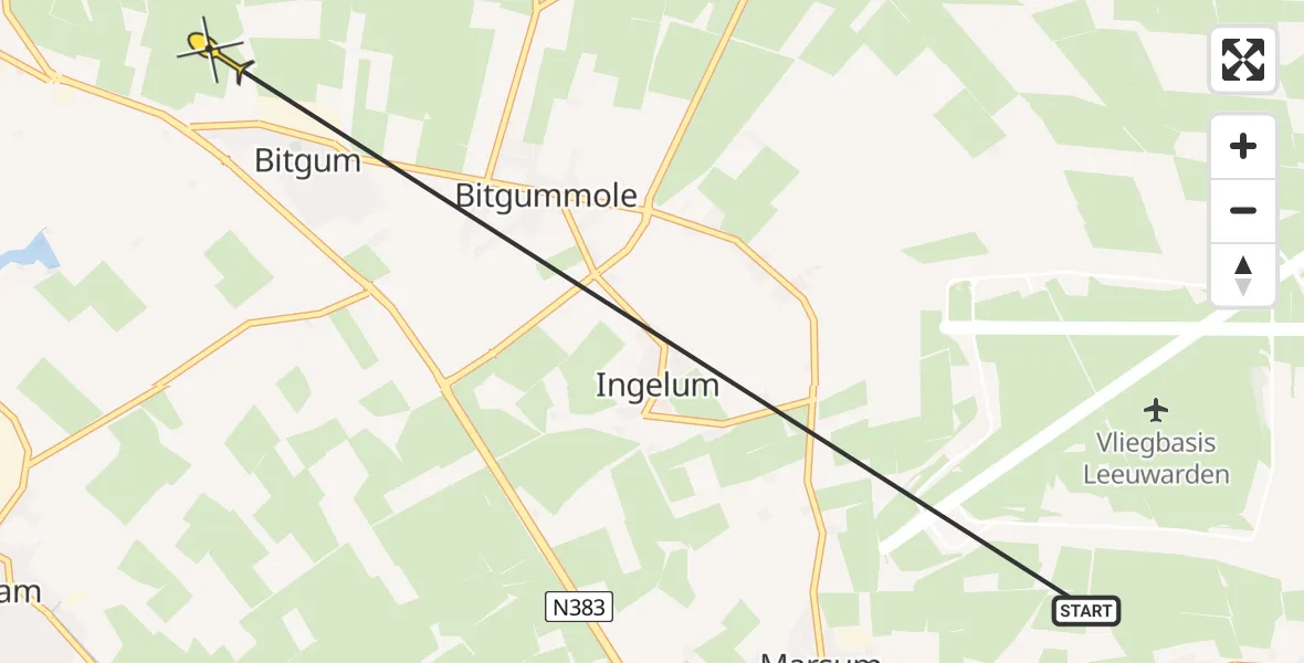 Routekaart van de vlucht: Ambulancehelikopter naar St.-Annaparochie, Langhuisterweg