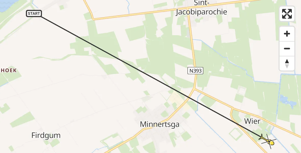 Routekaart van de vlucht: Ambulancehelikopter naar Wier, Gernierswei