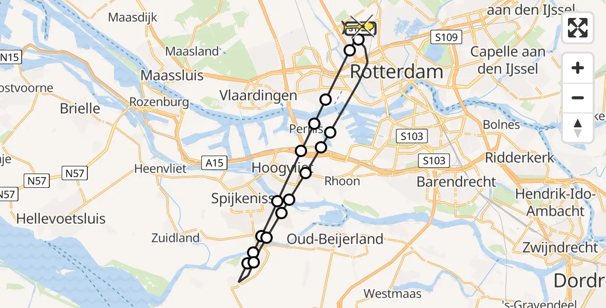 Routekaart van de vlucht: Lifeliner 2 naar Rotterdam The Hague Airport, Deelenpad