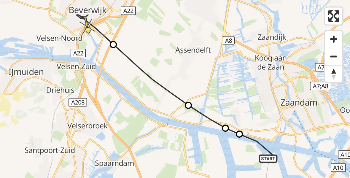 Routekaart van de vlucht: Lifeliner 1 naar Beverwijk, Stromboliweg