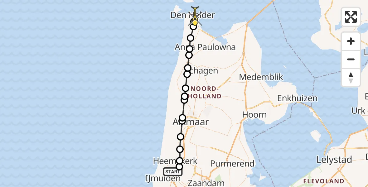 Routekaart van de vlucht: Lifeliner 1 naar Den Helder, Vuurlinie