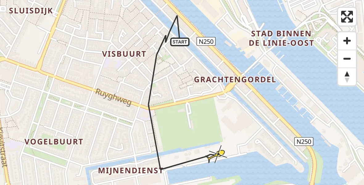 Routekaart van de vlucht: Lifeliner 1 naar Den Helder, Bassingracht