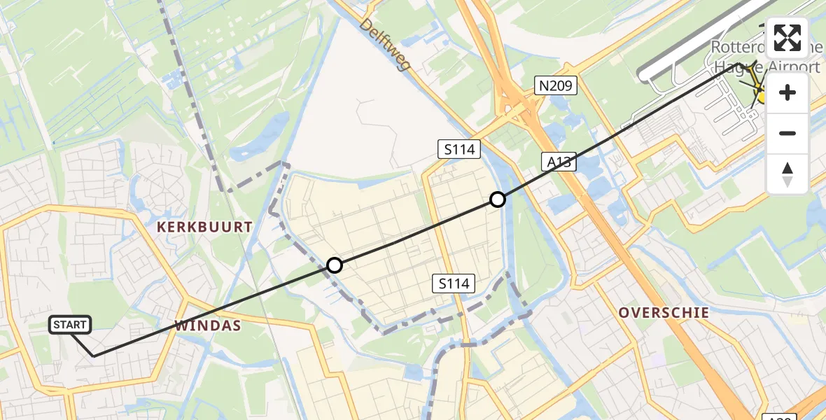 Routekaart van de vlucht: Lifeliner 2 naar Rotterdam The Hague Airport, Kiotoweg