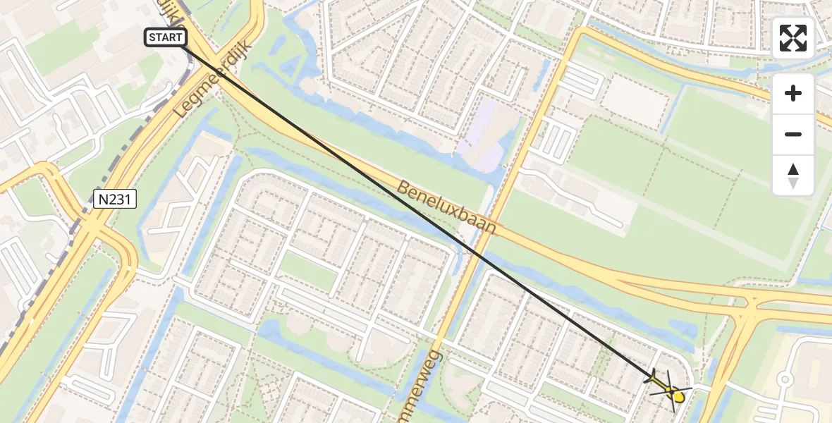 Routekaart van de vlucht: Politiehelikopter naar Amstelveen, Henriëtte Bosmanslaan