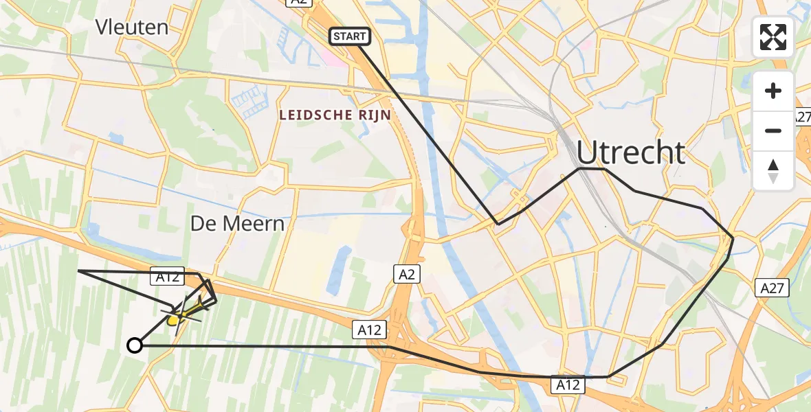 Routekaart van de vlucht: Politiehelikopter naar De Meern, Van Weerden Poelmanlaan