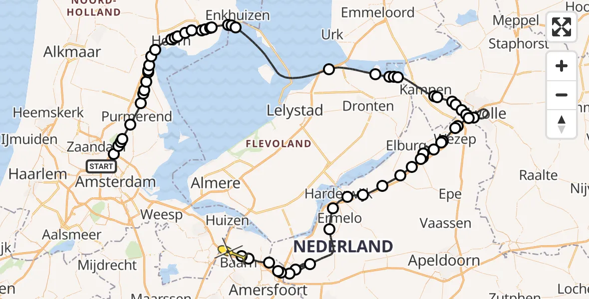 Routekaart van de vlucht: Politiehelikopter naar Eemnes, Pier Afrika