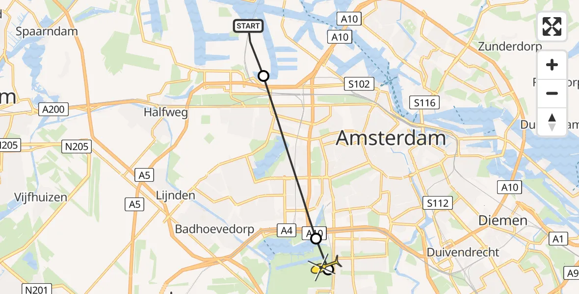 Routekaart van de vlucht: Lifeliner 1 naar Amstelveen, Corsicaweg
