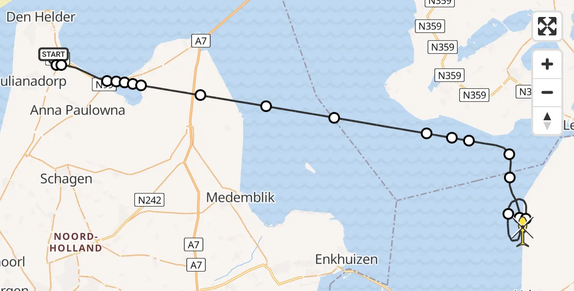 Routekaart van de vlucht: Kustwachthelikopter naar Espel, Middenvliet