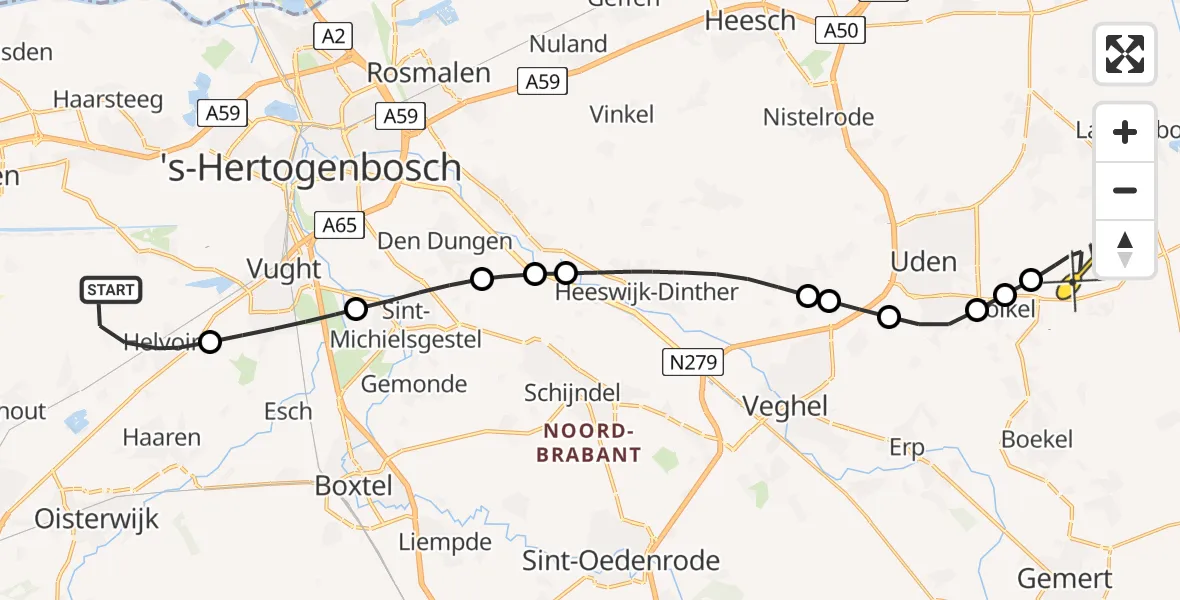 Routekaart van de vlucht: Lifeliner 3 naar Vliegbasis Volkel, De Heikant