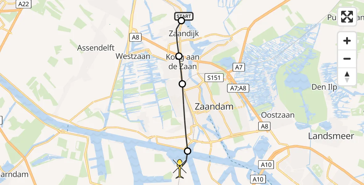 Routekaart van de vlucht: Lifeliner 1 naar Amsterdam Heliport, Oud Heinstraat