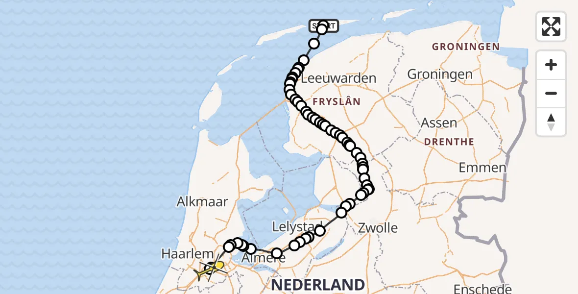 Routekaart van de vlucht: Politieheli naar Schiphol, Wester Grieweg