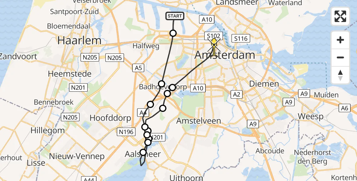 Routekaart van de vlucht: Lifeliner 1 naar Amsterdam, Nieuw-Zeelandweg