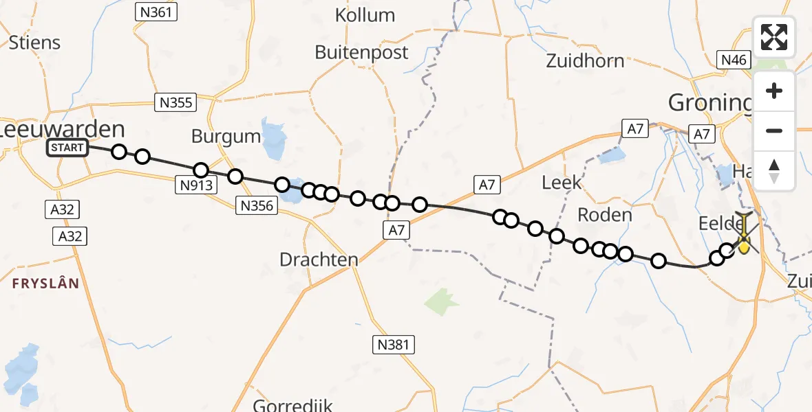 Routekaart van de vlucht: Lifeliner 4 naar Groningen Airport Eelde, Speenkruid