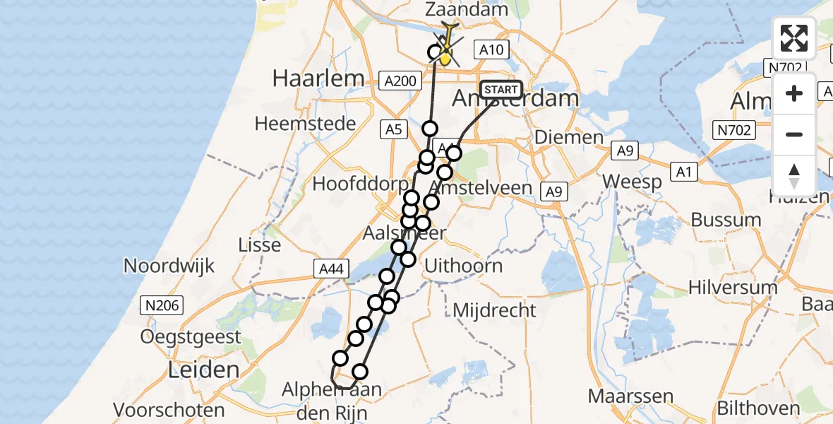 Routekaart van de vlucht: Lifeliner 1 naar Amsterdam Heliport, Baarsjesweg