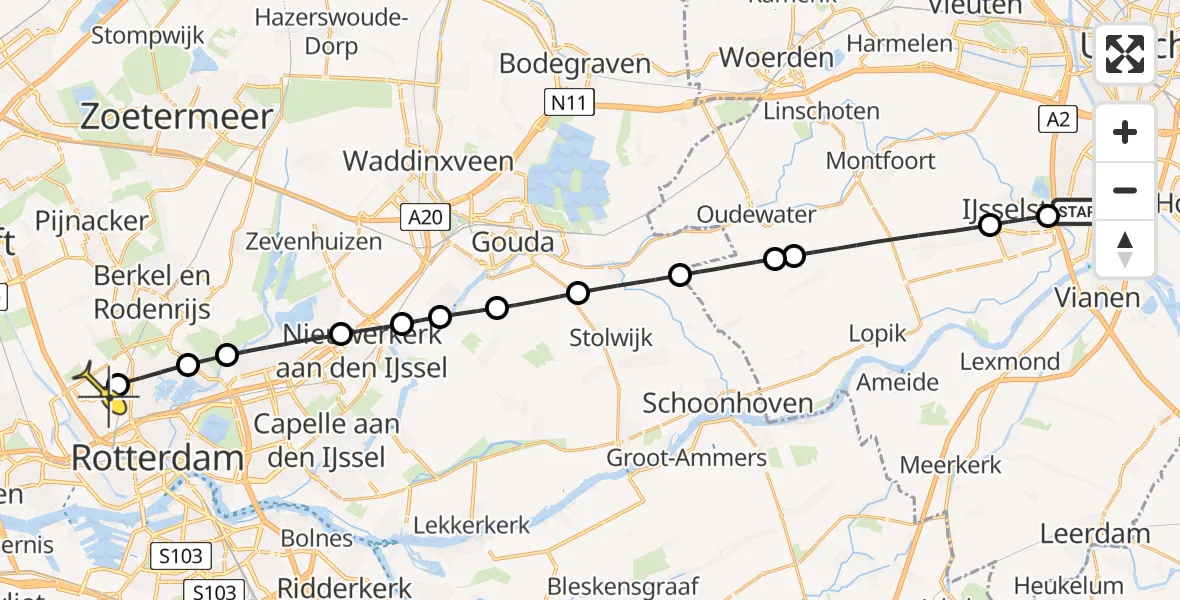 Routekaart van de vlucht: Lifeliner 2 naar Rotterdam The Hague Airport, Weg der Verenigde Naties