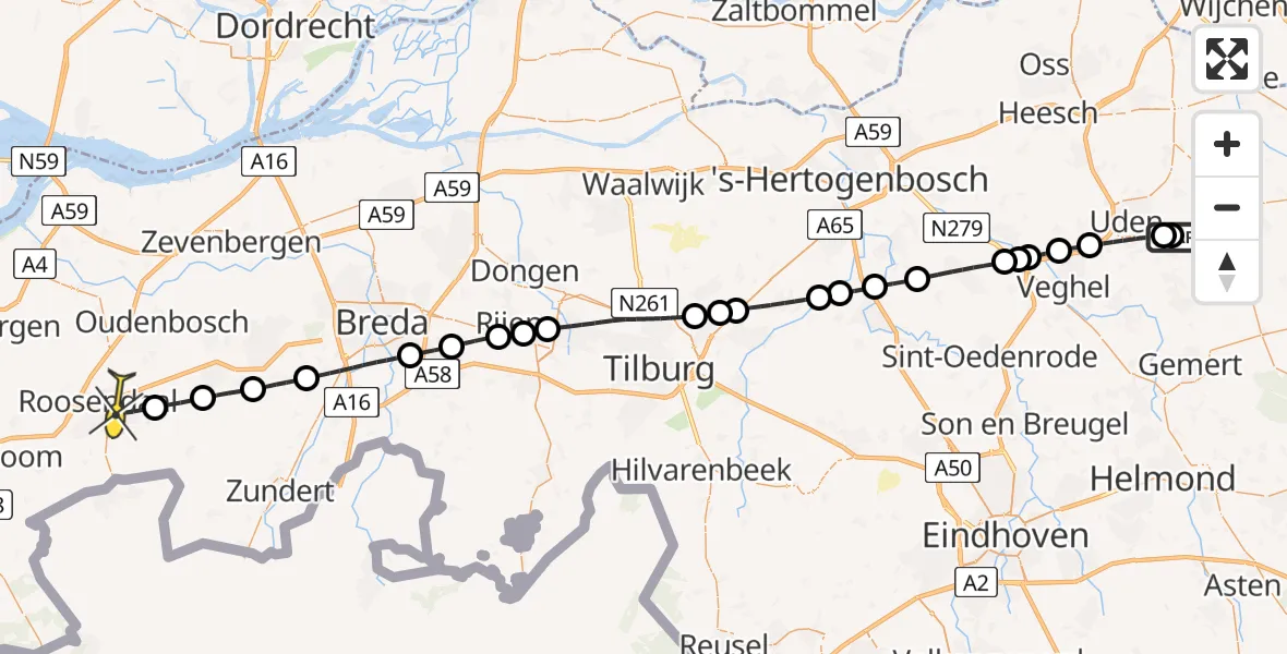 Routekaart van de vlucht: Lifeliner 3 naar Roosendaal, Nieuwstraat