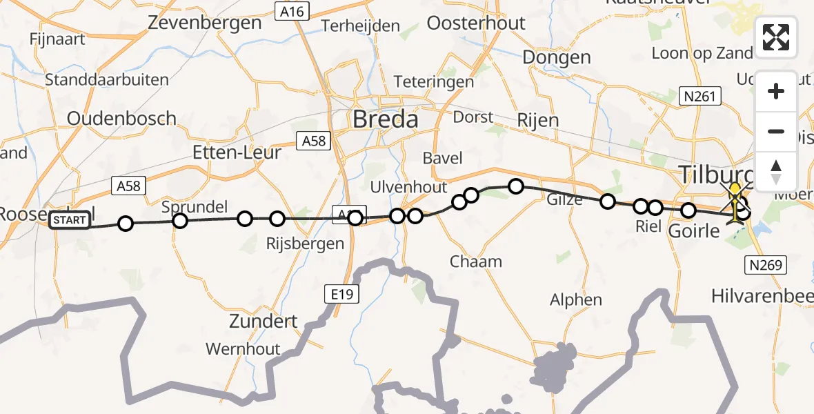 Routekaart van de vlucht: Lifeliner 3 naar Tilburg, Platinadijk