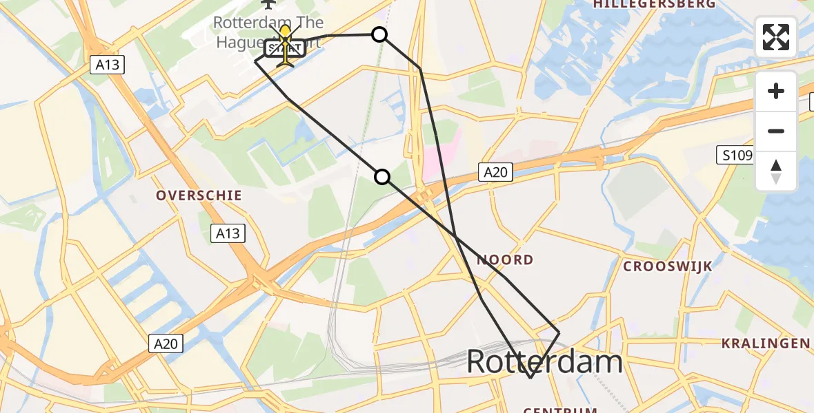 Routekaart van de vlucht: Lifeliner 2 naar Rotterdam The Hague Airport, Buys Ballotlaan