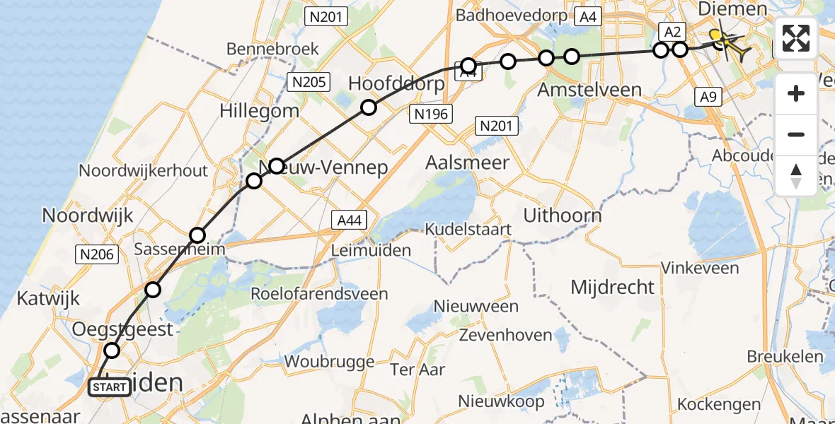 Routekaart van de vlucht: Lifeliner 1 naar Diemen, Plesmanlaan