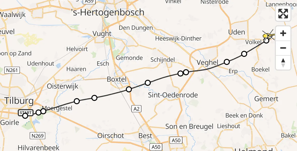 Routekaart van de vlucht: Lifeliner 3 naar Vliegbasis Volkel, Tilburgseweg